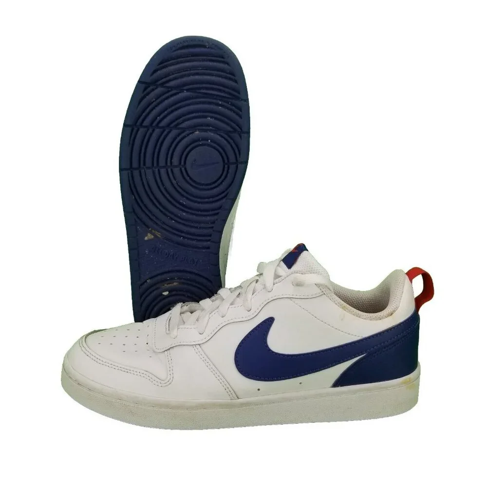 ✅Nike Court Borough Low 2 GS White Deep Royal Big Kids Sneakers Youth 7Y Shoes - Picture 2 of 11